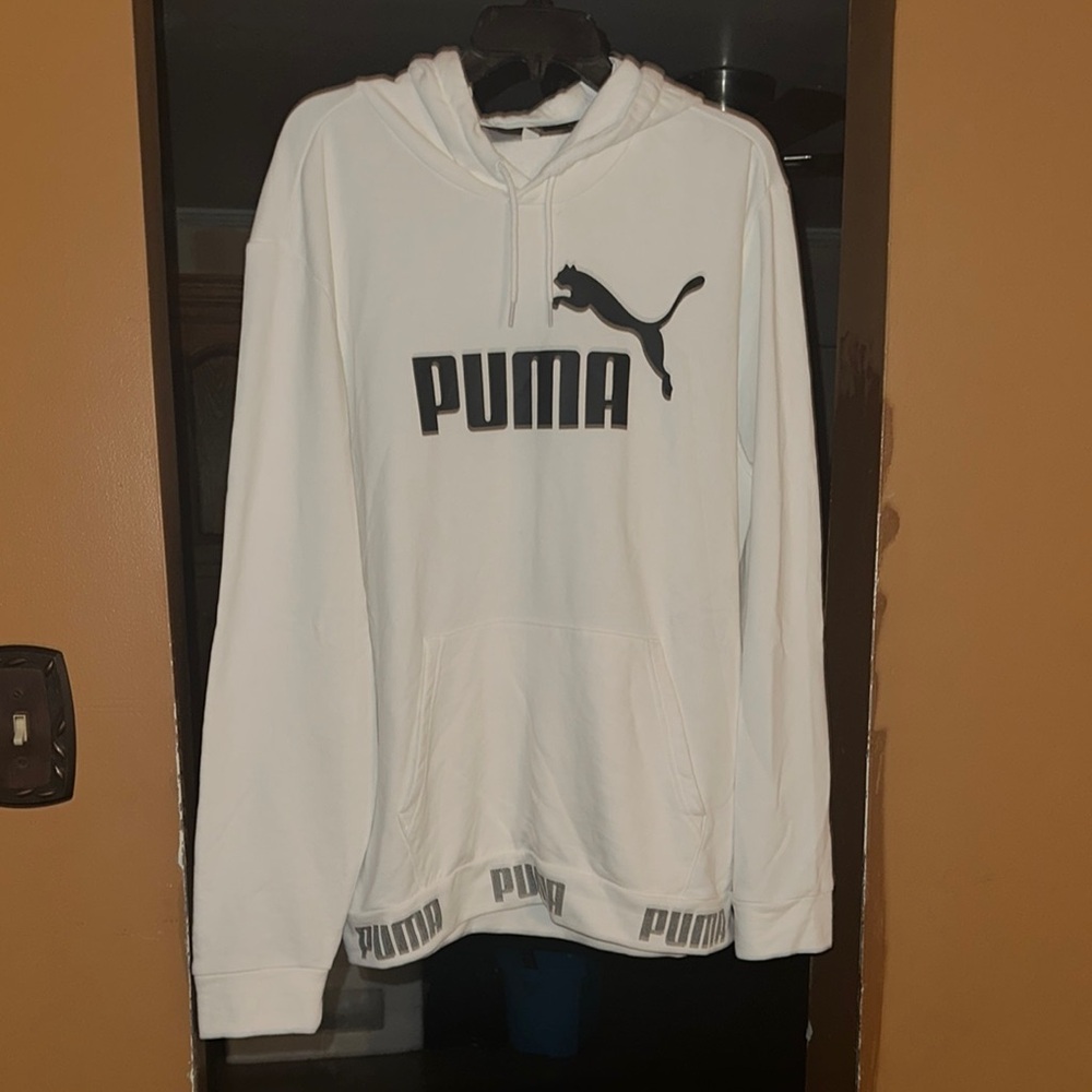 Puma White Hoodie Sweatshirt with Black Logo